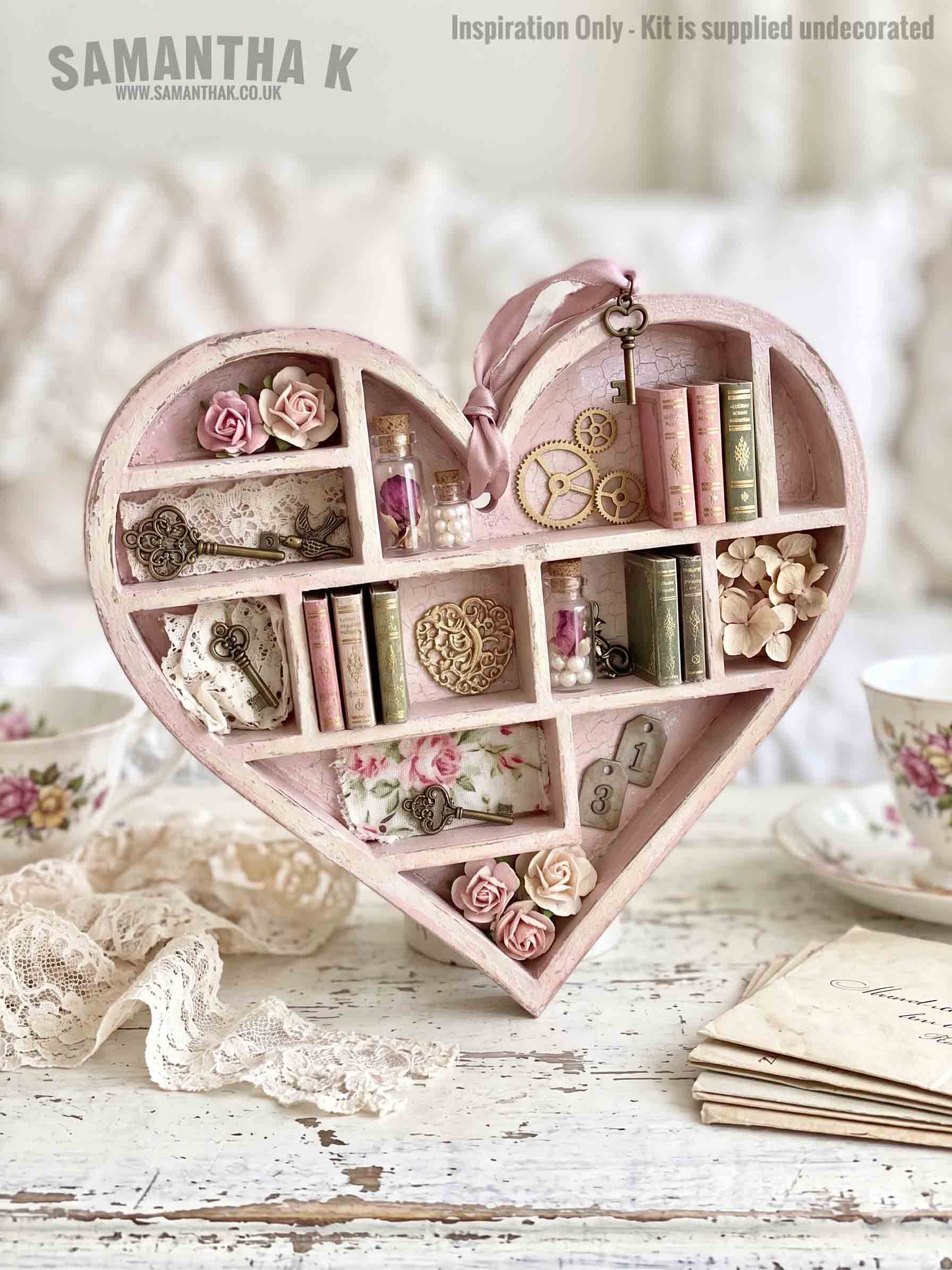 hanging heart book shelf decorated w